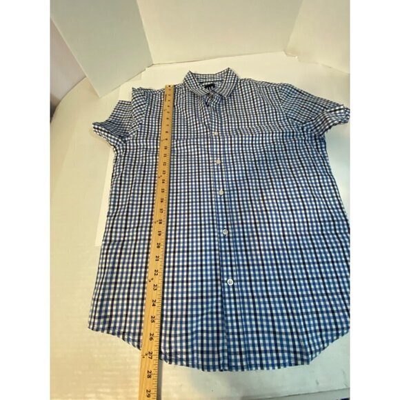 Gap Asher Plaid Short Sleeve Poplin Shirt Blue & White Pocket Men's Medium NWT - Picture 6 of 8